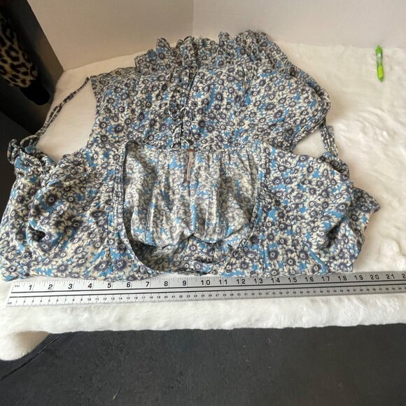 Free People Laced Up Mini Dress Medium Blue Black  Bohemian Cottagecore Boho - Picture 10 of 14